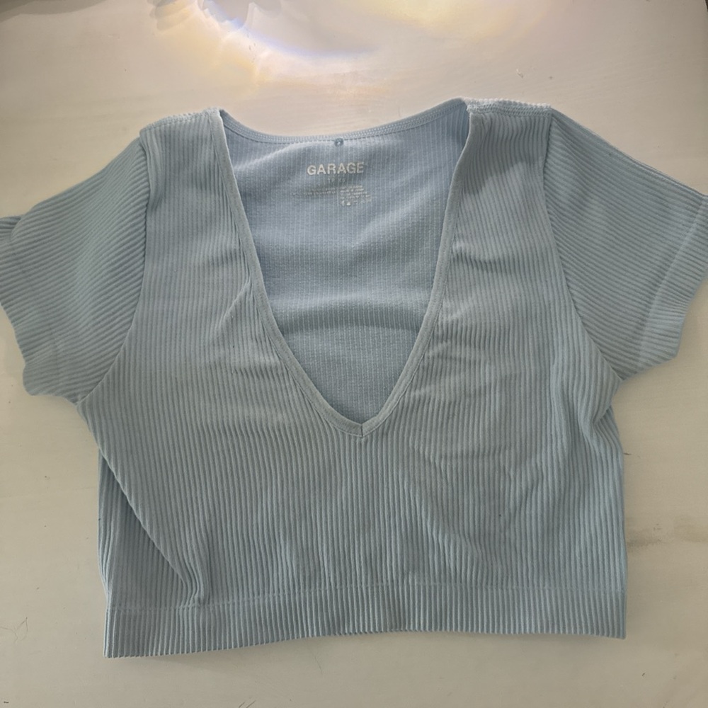 Garage Sky Blue Ribbed Crop Top